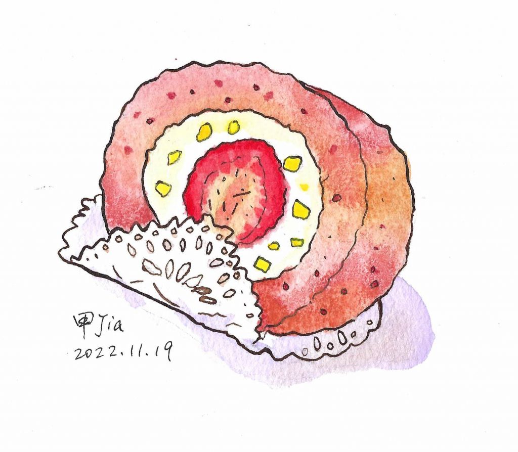 Drawing of a slice of strawberry cake