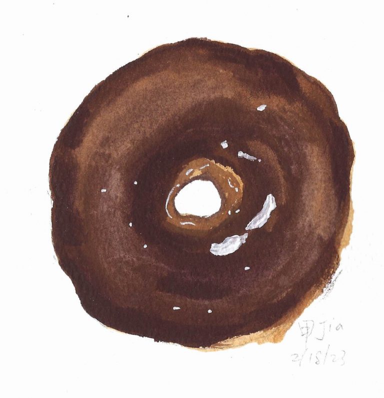 Drawing of a chocolate iced donut